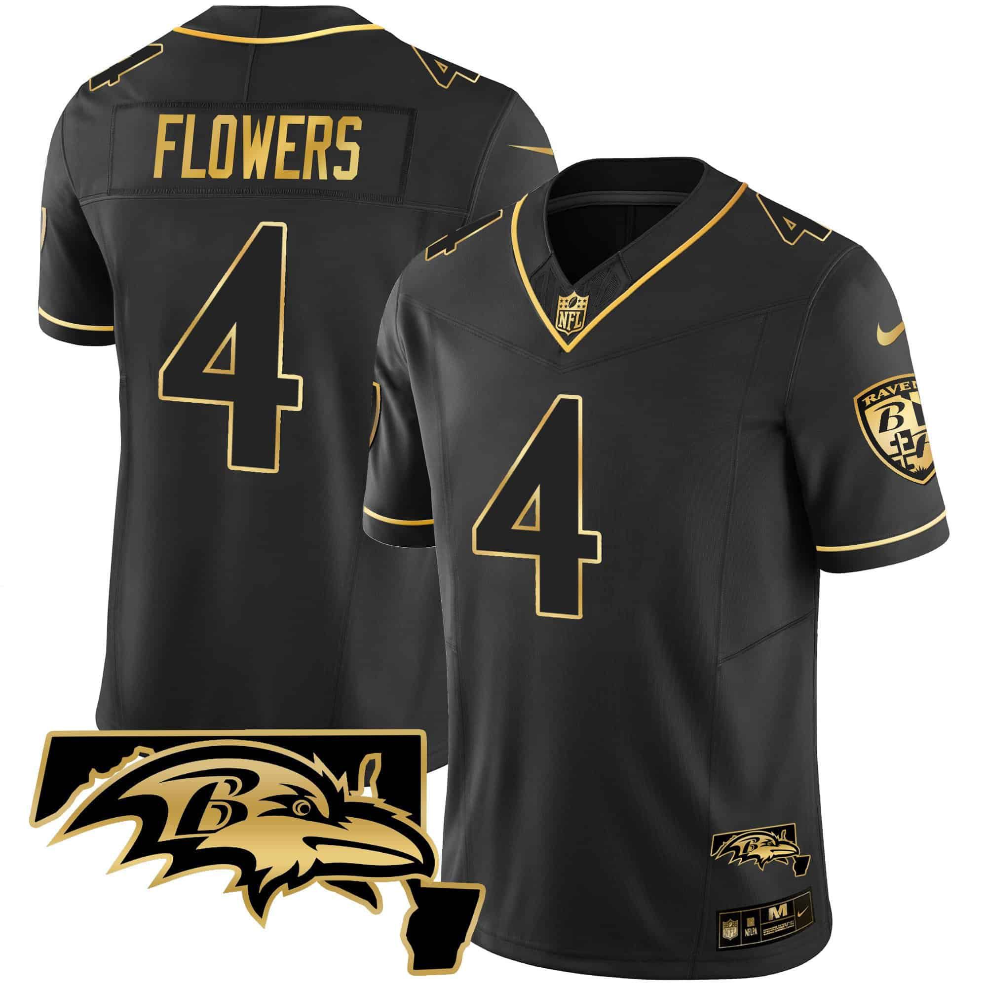 Men Baltimore Ravens #4 Flowers Black Gold 2024 Nike Maryland Patch Vapor Limited NFL Jersey style 2->indianapolis colts->NFL Jersey